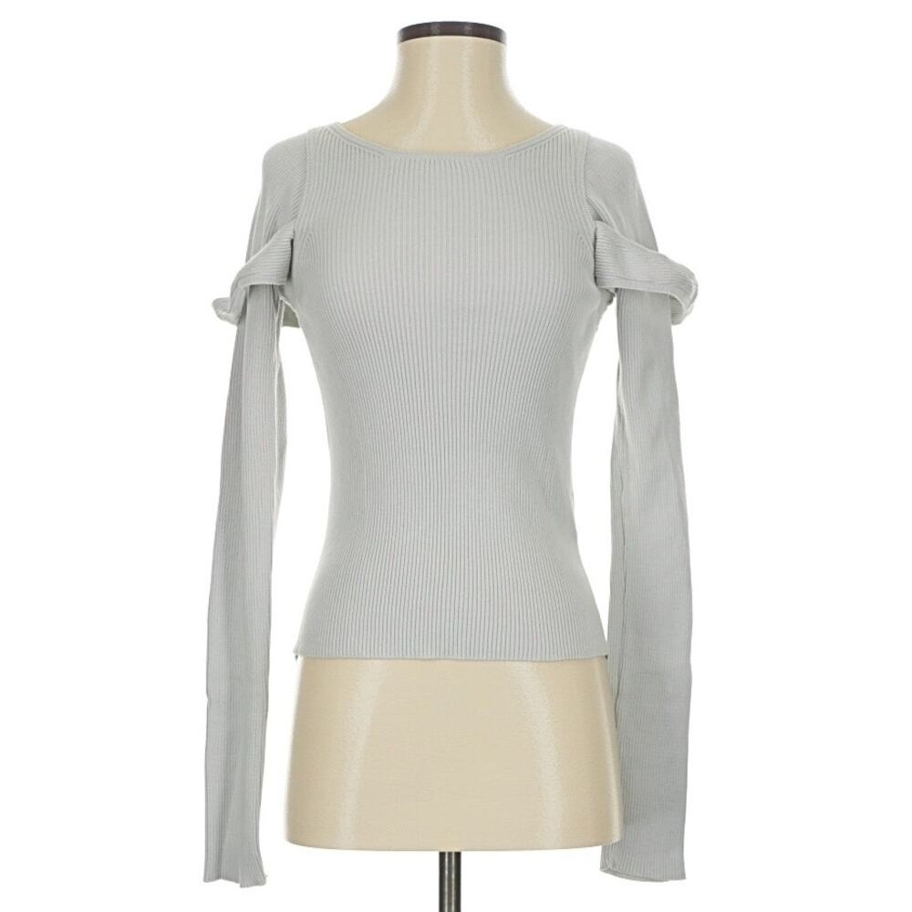 LOURDES New York Ribbed Top Long Sleeve Cotton Fitted Futuristic Light Gray XS